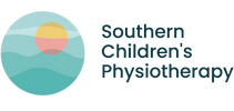 Logo for Southern Children's Physiotherapy with a circular design featuring a sunset over water.